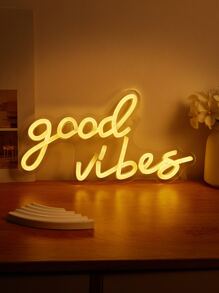 CHI-BUY 1pc Goodvibes Led Neon Sign Usb Powered Wall Neon Signs For Bedroom Home Wedding Party Decoration - 黃色 - 查看 1
