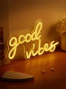 CHI-BUY 1pc Goodvibes Led Neon Sign Usb Powered Wall Neon Signs For Bedroom Home Wedding Party Decoration - 黃色 - 查看 2