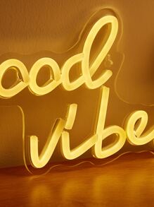 CHI-BUY 1pc Goodvibes Led Neon Sign Usb Powered Wall Neon Signs For Bedroom Home Wedding Party Decoration - 黃色 - 查看 5