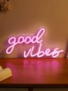 CHI-BUY 1pc Goodvibes Led Neon Sign Usb Powered Wall Neon Signs For Bedroom Home Wedding Party Decoration - 粉色 - 查看 1