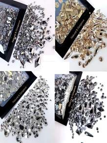 150 peças Strass Redondo Flatback mais 20 peças Strass para Unhas Grandes e Pretos em Formatos Variados, Decorativos de Unha DIY, Pedras Decorativas de Unha, Materiais para Unhas.