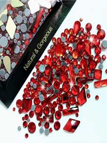 150 Peças Strass Redondos com Bottom Liso Mais 20 Peças Grandes de Formato Irregular Zircônia Preta e Vermelha para Decoração de Unhas