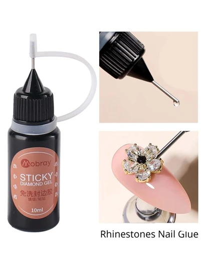 FULL BEAUTY 免擦拭美甲胶水水钻粘合凝胶，10毫升封层凝胶指甲油，用于美甲装饰