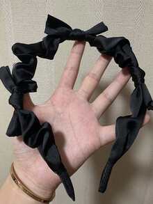 1个可爱甜美的黑色蝴蝶结发箍 - 黑色 - 查看 4