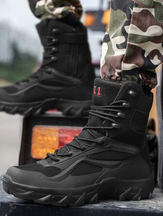 1 Pair Men's Camel Outdoor Hiking Boots, High-Top Outdoor Camping Military Boots, Breathable Casual Comfortable Hiking Shoes, Training Combat Boots