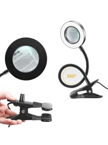 Magnifier LED Desk Lamp Clip On Lamp, Clamp Lamp For Reading Working At Night 3 Light Colors Changeable And Brightness Dimmable Home Office, 5V USB Input Reading Lamp Flexible Ring Light For Headboard, Computer Webcam Zoom Meeting - Black - View 4