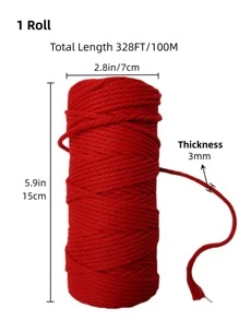 1 cuộn dây Macrame tự làm 3 mm 100m/109 yard - Đỏ - Xem 2