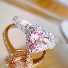 1入組銀色合金時尚心戒指適合女士 - 粉色 - 查看 2