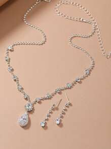 1套時尚簡約風和優雅婚禮耳環和項鏈套裝適用於晚上派對 - 銀色 - 查看 3