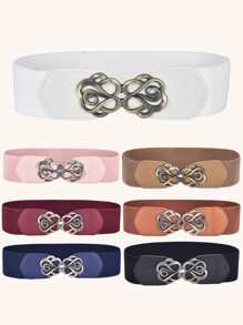 1入組女性對稱扣復古鬆緊腰帶適用於衣物裝飾 - 白色 - 查看 1