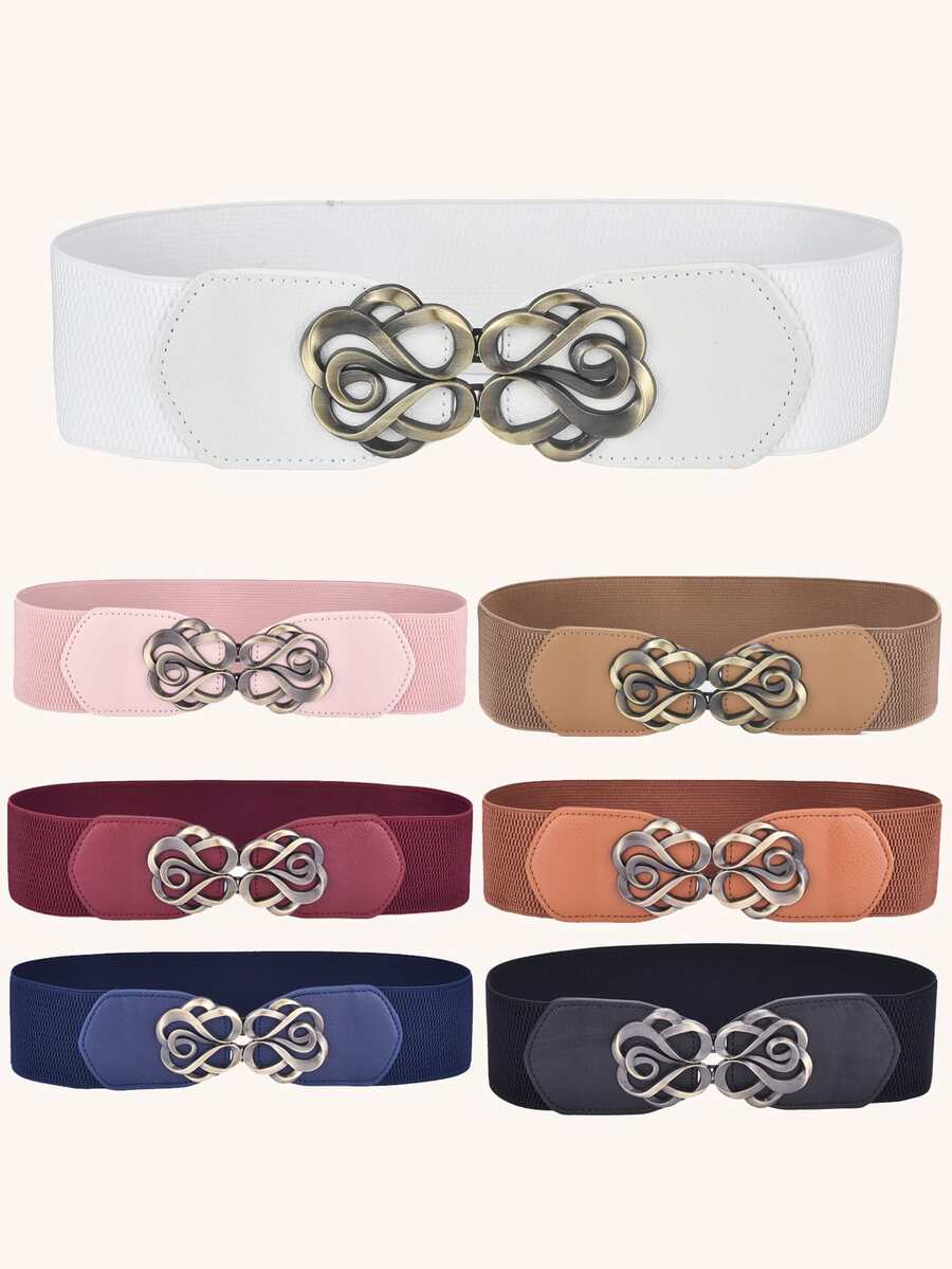 1入組女性對稱扣復古鬆緊腰帶適用於衣物裝飾 - 白色 - 查看 1