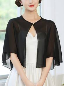 1 pieza Capa elegante negra con hebilla de perla falsa para bodas, bailes de graduación, protección solar y fiestas de Halloween - Negro - Ver 1