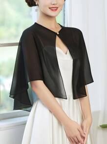 1 pieza Capa elegante negra con hebilla de perla falsa para bodas, bailes de graduación, protección solar y fiestas de Halloween - Negro - Ver 5