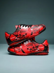 1 Par De Zapatillas Deportivas, Con Cordones, Gráficos Con Letras, Botas De Fútbol De Corte Bajo Para Uso En Canchas Cubiertas Para Ronaldo - Multicolor - Ver 3