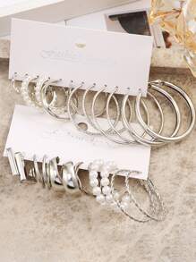 24 cặp/bộ Bông tai thiết kế chữ C đơn giản dành cho nữ, hoàn hảo để làm quà tặng cho buổi hẹn hò và kỳ nghỉ - Bạc - Xem 3