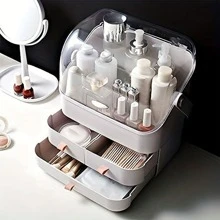 1pc Plastic Multi-layer Tabletop Cosmetic Storage Box - White - View 5