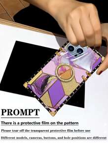 Vỏ điện thoại chống rơi hoa văn bằng đá cẩm thạch với giá đỡ nhẫn rhinestone - Nhiều màu - Xem 3