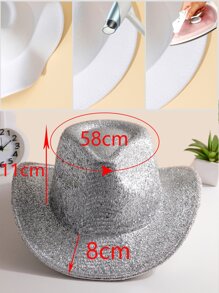 1pc Women Solid Boho Sequin Cowgirl Cowboy Fedora Hat For Party Cowboy Hat Cowgirl Hat Halloween - White - View 5