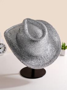 1pc Women Solid Boho Sequin Cowgirl Cowboy Fedora Hat For Party Cowboy Hat Cowgirl Hat Halloween - White - View 4