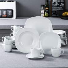MALACASA 30-Piece Porcelain Grey White Dinnerware Set,Serving Plates Dishes Set With Dinner Plates Soup Plates Dessert Plates Cups Saucers Service For 6, Gray White, Series Elisa - Grey White - View 3