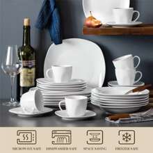 MALACASA 30-Piece Porcelain Grey White Dinnerware Set,Serving Plates Dishes Set With Dinner Plates Soup Plates Dessert Plates Cups Saucers Service For 6, Gray White, Series Elisa - Grey White - View 4