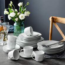 MALACASA 30-Piece Porcelain Grey White Dinnerware Set,Serving Plates Dishes Set With Dinner Plates Soup Plates Dessert Plates Cups Saucers Service For 6, Gray White, Series Elisa - Grey White - View 8