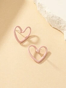 1pair Fashion Zinc Alloy Hollow Out Heart Stud Earrings For Women For Decoration Gift Party