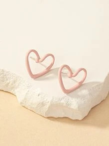 1pair Fashion Zinc Alloy Hollow Out Heart Stud Earrings For Women For Decoration Gift Party