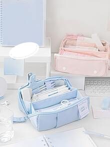 鉛筆盒筆袋奶油色大容量柔軟多口袋收納袋文具學校 - 薄荷綠 - 查看 9