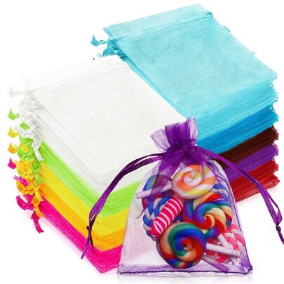 50pcs Organza Gift Bags, Jewelry Pouches, Small Drawstring Bags For Wedding Favors, Bracelets, Transparent Packaging Bags, Small Gifts