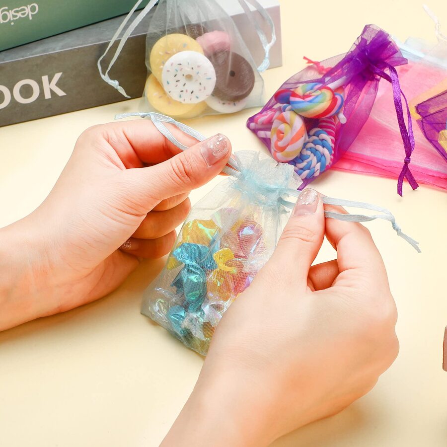 50pcs Organza Gift Bags, Jewelry Pouches, Mesh Drawstring Bags, Wedding