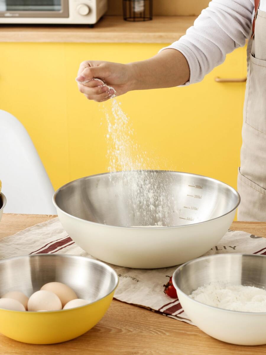 家用不锈钢沙拉碗方便面碗蔬菜韩式拌饭冷面碗大汤碗煮面盆圣诞礼物 - 白色 - 查看 1