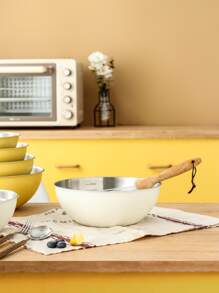 家用不锈钢沙拉碗方便面碗蔬菜韩式拌饭冷面碗大汤碗煮面盆圣诞礼物 - 白色 - 查看 8