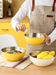 家用不锈钢沙拉碗方便面碗蔬菜韩式拌饭冷面碗大汤碗煮面盆圣诞礼物 - 白色 - 查看 5