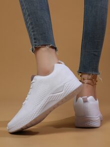 Giày Thể Thao Chống Trơn Trượt Dành Cho Nữ, Phối Ren Phía Trước Miếng Dán Trang Trí Giày Chạy Bộ Thoải Mái - trắng - Xem 5