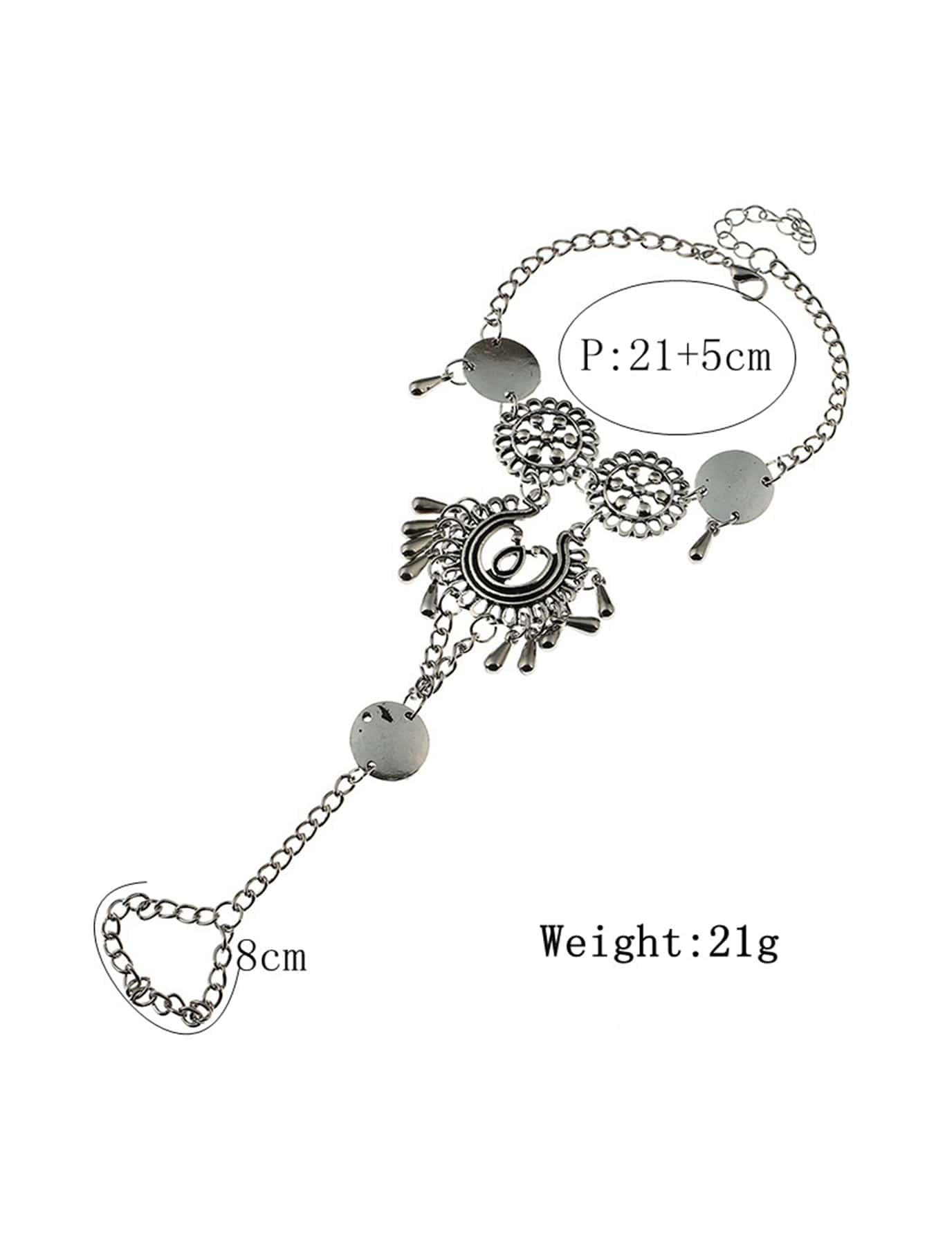 1 pc מינימליסטי בסגנון וינטג' סגסוגת מגולפת פרח וציצית דקור צמיד טבעת אצבע לנשים אבזר חוף - כסף עתיק - ראה 4