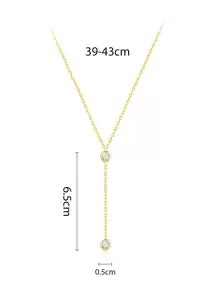 ELSEDES 1pc Classic S925 Sterling Silver Y-Shaped Long Tasseled Necklace, Sparkling Gemstone Embellished, Fashionable Design For Women, Ideal For Summer, Party, Holiday Wear - Gold - View 6