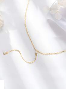 ELSEDES 1pc Classic S925 Sterling Silver Y-Shaped Long Tasseled Necklace, Sparkling Gemstone Embellished, Fashionable Design For Women, Ideal For Summer, Party, Holiday Wear - Gold - View 4