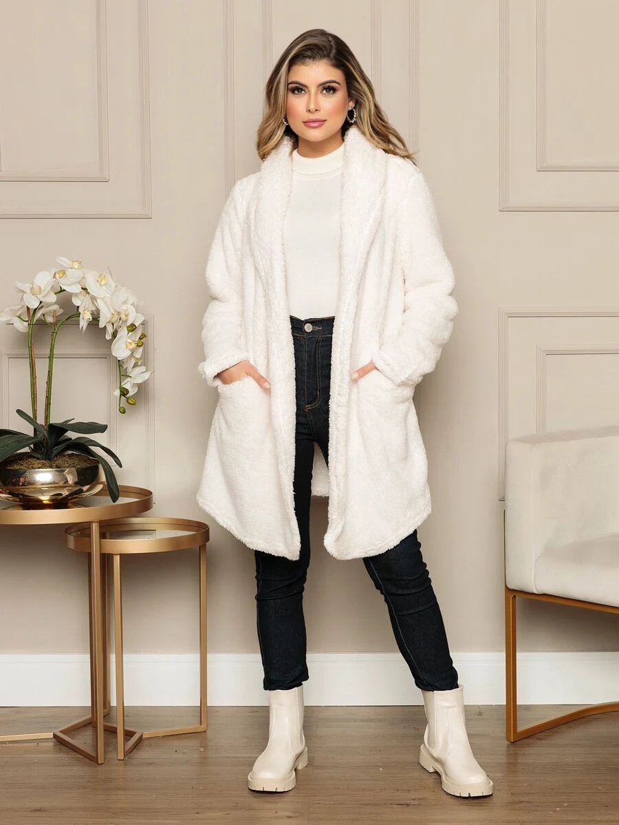 Women Faux Fur Coats - trắng - Xem 1