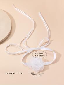 1入組女士翻領蕾絲素色復古項鍊帶精美山茶花綁帶緞帶和鎖骨鏈條 - 白色 - 查看 4