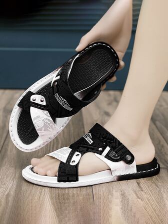 Fashionable Sporty Sandals For Men, Letter Graphic Cut Out Design Slingback Outdoor Sandals