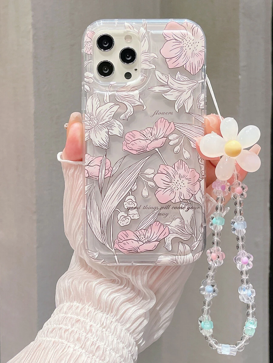 Summer Floral Pattern Phone Case With Lanyard - Multicolor - View 1