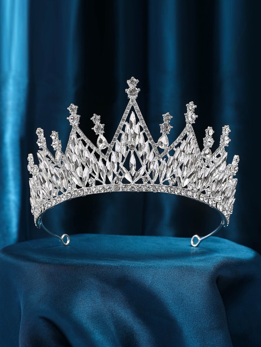 1 件时尚奢华闪亮皇冠发饰，适合女性婚礼派对新娘公主 - 銀色 - 查看 1