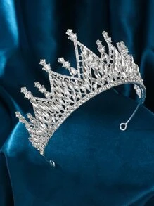 1 件时尚奢华闪亮皇冠发饰，适合女性婚礼派对新娘公主 - 銀色 - 查看 3