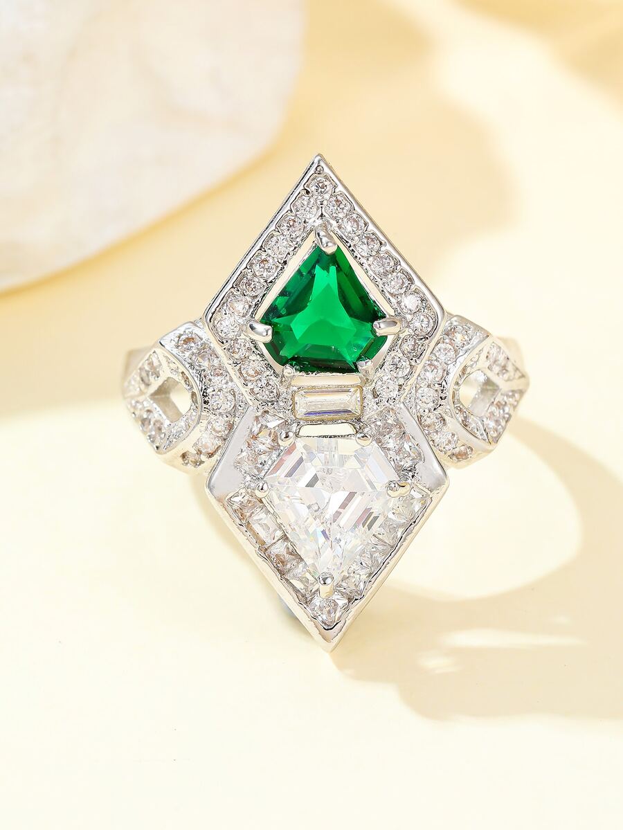 1 件宴会时尚优雅绿白锆石精致奢华戒指，适合女士约会派对新娘婚礼订婚珠宝配饰装饰情人节礼物 - 綠色 - 查看 1