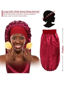 長款緞面睡眠護帽-適用於長捲曲辮子、紮麻花辮的女士睡帽,酒紅色 - 酒紅色 - 查看 5