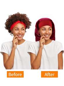 長款緞面睡眠護帽-適用於長捲曲辮子、紮麻花辮的女士睡帽,酒紅色 - 酒紅色 - 查看 7