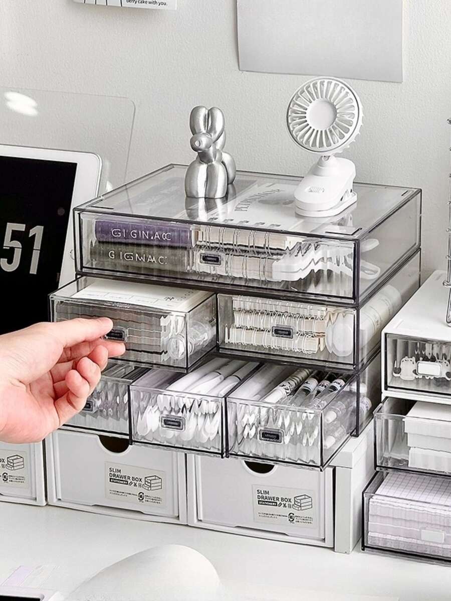 1入組透明桌面收納盒，用於辦公室桌面上文具、視覺文件和文件整理 - 無色 - 查看 1