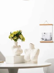 北歐風格創意半身人體幾何陶瓷花瓶插花裝飾送禮 - 白色 - 查看 2