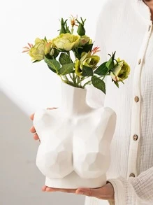 北歐風格創意半身人體幾何陶瓷花瓶插花裝飾送禮 - 白色 - 查看 1